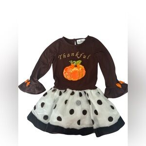 Rare Editions Brown and White Pumpkin “Thankful” Dress, 4T